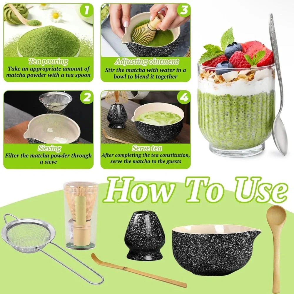 Japanese Ceramic Matcha Bowl Set with Bamboo Whisk & Spoon – NWT